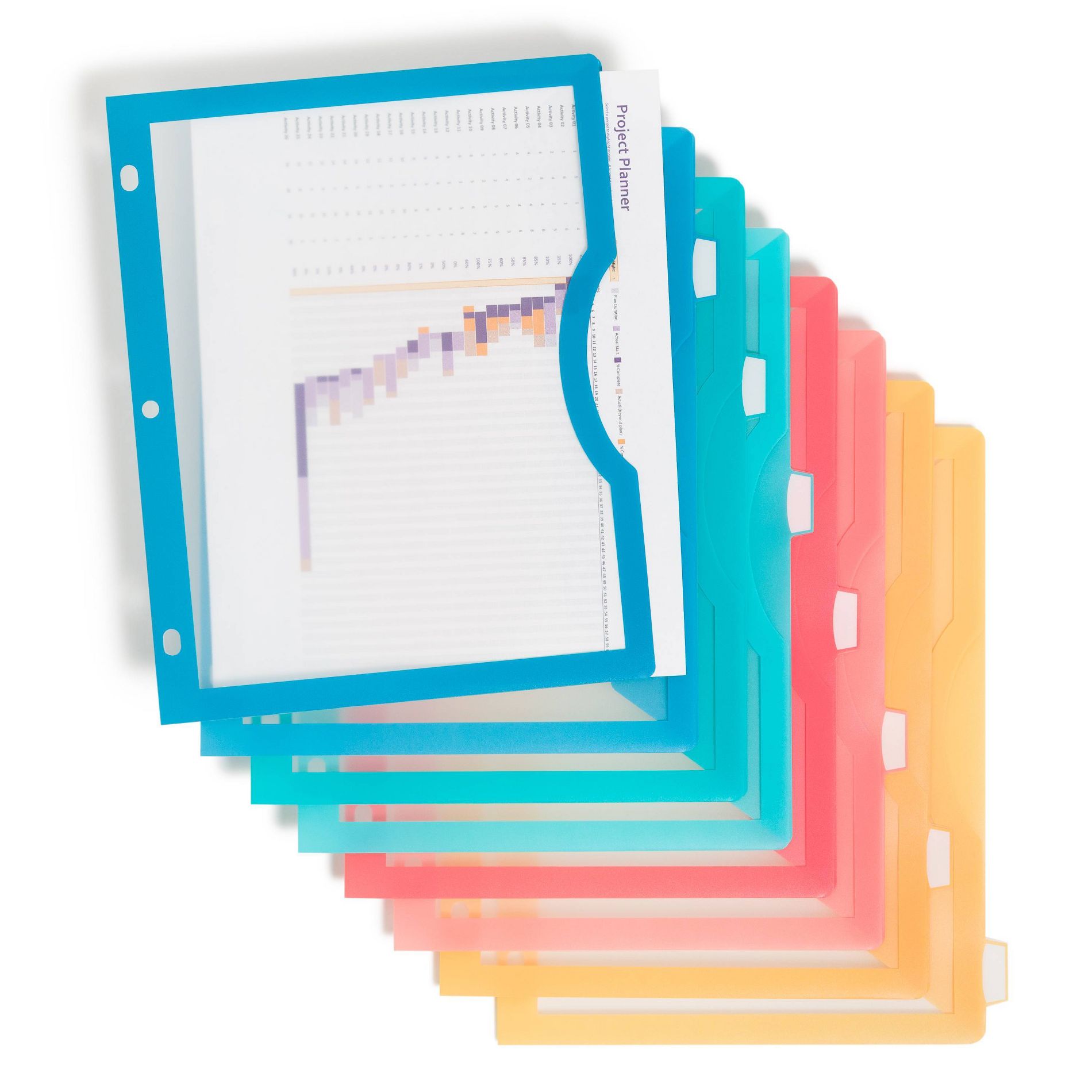 U Brands 8 Tab Clear View Single Pocket Dividers Brights: Polypropylene File Organizers, Office Supplies, Multicolored