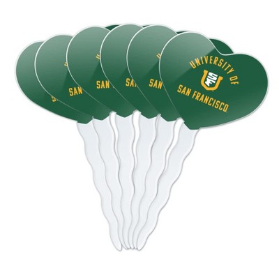 University of San Francisco Dons Logo Heart Love Cupcake Picks Toppers Decoration Set of 6