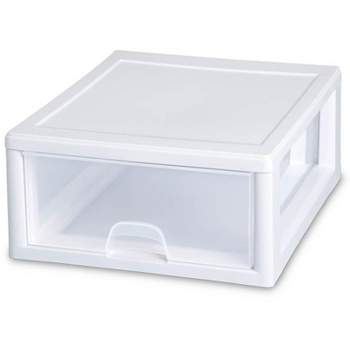 Sterilite 16 Quart Stackable Sturdy Plastic Storage Drawer Container for Home and Office Organization, Clear & White