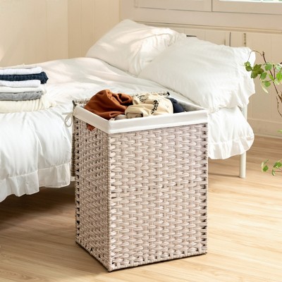 VYNXARIA Laundry Hamper With Lid PE Rattan Powder Coating Frame Clothes Hampers with 01 Removable Bags, 100L, Gray Color