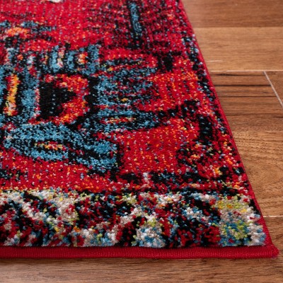 Vintage Red and Blue Rectangular Synthetic Area Rug