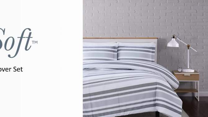 Curtis Stripe Duvet Cover Set White/Gray - Truly Soft, 2 of 5, play video