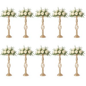 EcoSummer 10PCS Golden Wedding Centerpieces Stand for Table Decor, Flower Vases, Crystal Artificial Flower Arrangements for Party Event Xmas Decor - 1 of 4