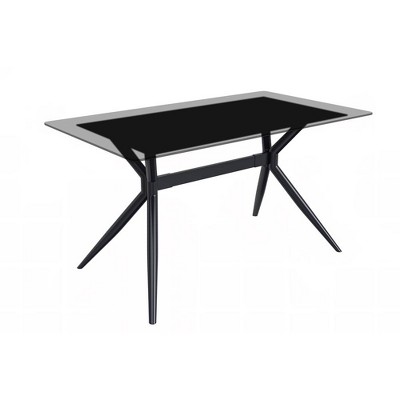 LeisureMod Elega Modern Dining Table Rectangular Tabletop and Durable Black Stainless Steel Base for Kitchen and Dining Room
