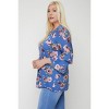 Slickblue Plus Size Floral Top, 3/4 Tiered Sleeves & Round Neckline, Relaxed Look, Blue, 2XL - 4 of 4