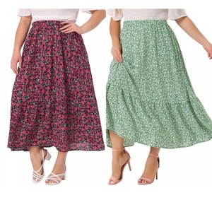 Agnes Orinda Women's Plus Size Stretchy High Waist Layered Flowy Pocket Floral Maxi A Line Skirts - 1 of 4