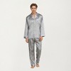Anna-Kaci Men's 2-Piece Set Satin Pajamas with Geometric Print Contrast Collar and Button-Up Top - 2 of 4