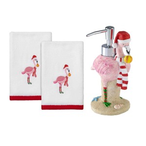 Avanti Linens Flamingo Jingle Lotion Dispenser & 2-Pack Fingertip Towel Set - 1 of 3