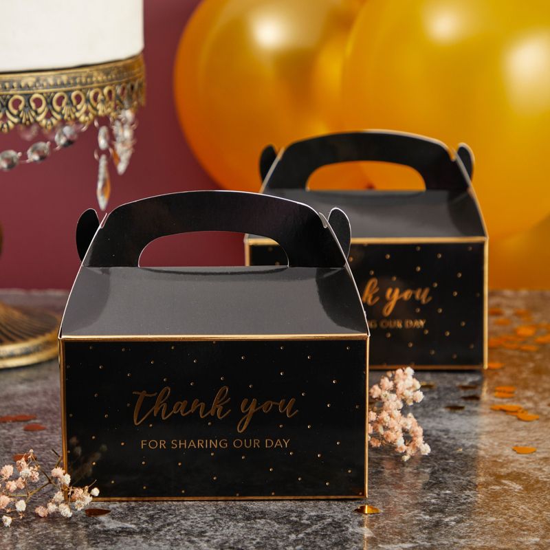 Sparkle and Bash 24 Pack Black and Gold Thank You Party Favor Gable Gift Boxes for Wedding, Birthday Party, 6.25 x 3.5 x 3.5 In, 2 of 9