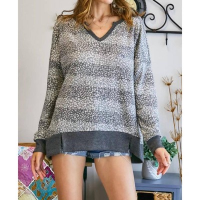 Women's Cheetah V Neck Loose Fit Top Plus - ADORA
