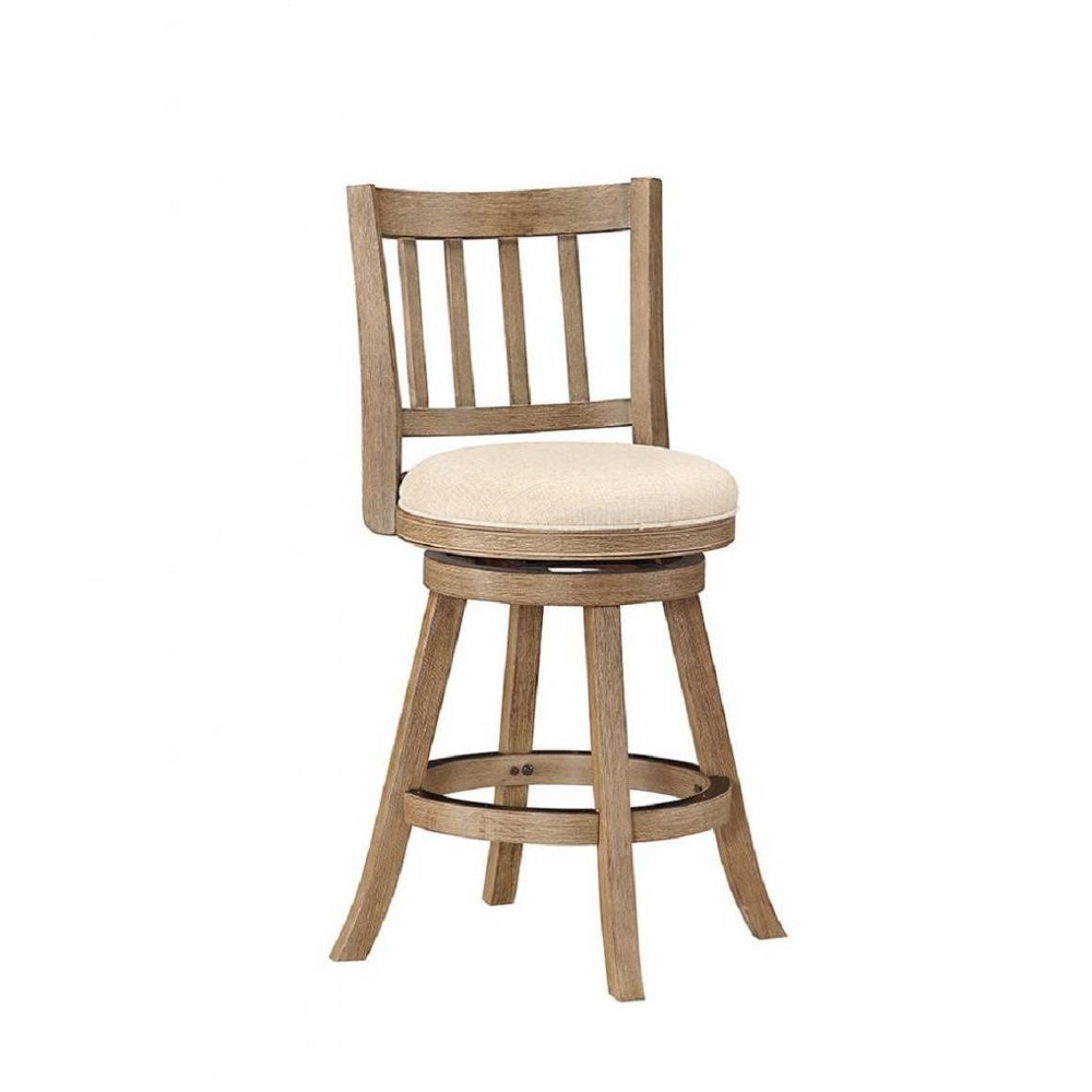 24" Sheldon Counter Height Barstool Driftwood Ivory - Boraam: Swivel, Linen Upholstery, Rubberwood