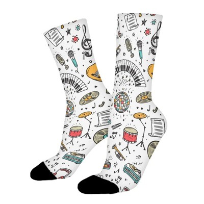 Musical Pattern Women Printed Crew Socks Funny Funky Socks Soft Polyester Novelty Gifts for Artists Men
