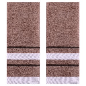 REGALWOVEN Striped Pattern Cotton Polyester Soft Absorbent Decorative Hand Towel 13" x 29" 2 Pcs - 1 of 4