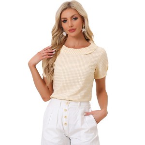 Allegra K Women's 1950s Round Neck Short Sleeve Gingham Tops - 1 of 4