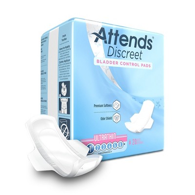 Attends Discreet Ultra Thin Bladder Control Pads, Light Absorbency, 9 in