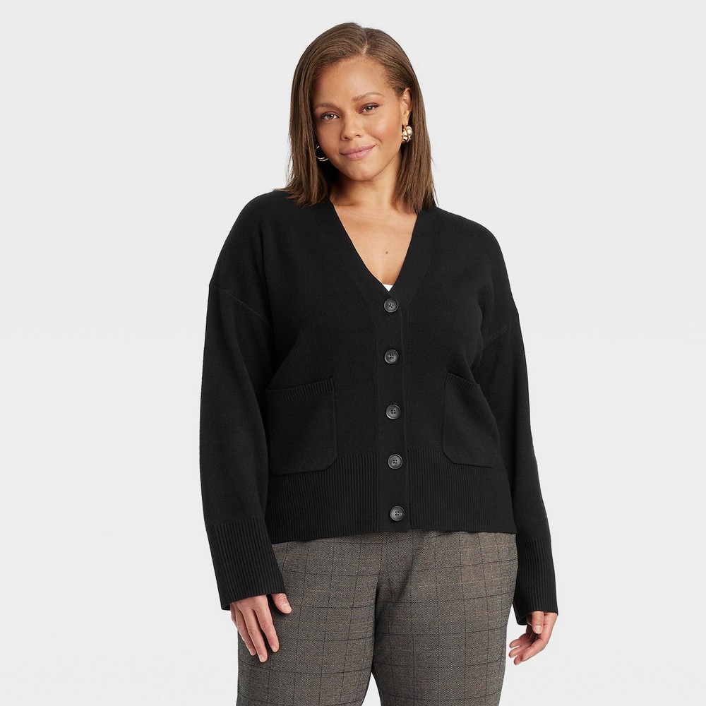 Women's Cozy Knit Everyday Cardigan - A New Day™ Black 4X