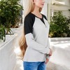 Anna-Kaci Women's Waffle Knit Top with Raglan Color Block Sleeves and Crew Neck - 3 of 4