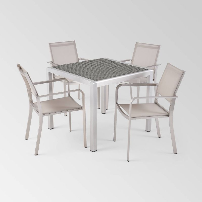 Boris 5pc Aluminum Modern Dining Set with Wicker Table Top Silver - Christopher Knight Home, 3 of 8