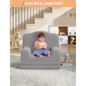 Kids Couch, 2-in-1 Comfy Toddler Couch Fold Out, Convertible Sofa to Lounger Foam Kids Chair, Crown Design Children's Reading Chair - 1 of 4