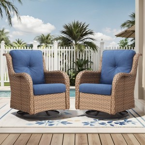 Buenhomino Outdoor Swivel Glider Rocking Chairs Set, 2 Pieces Rattan Wicker Patio Furniture Set for Porch Pool Deck Yard Garden - 1 of 4