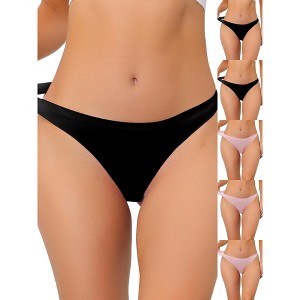INSPIRE CHIC Women's Unlined Satin Invisible Bikini Comfortable No-Show Thongs 6 Packs - 1 of 4