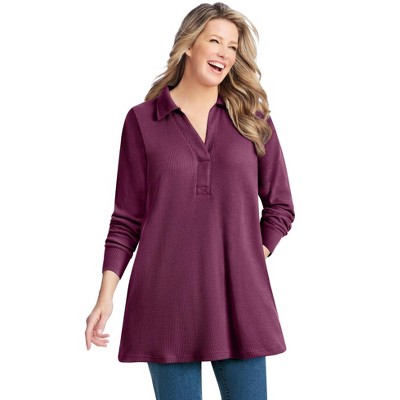 Woman Within Women's Plus Size Relaxed Waffle-Thermal Tunic