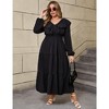 Plus Size Ruffle Maxi Dress for Women V Neck Long Sleeve Dress Casual Modest Fall Dresses Black 3XL - 2 of 4