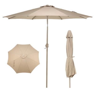 Aoodor 9FT Outdoor Patio Market Umbrella Aluminum Frame with Push Button Tilt Crank and 8 Steel Ribs,for Garden Deck Backyard and Pool
