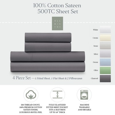 Charcoal Queen Cotton Percale Deep Pocket Sheet Set