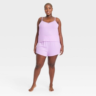 Women's Lace Trim Pajama Set - Colsie™ Purple L