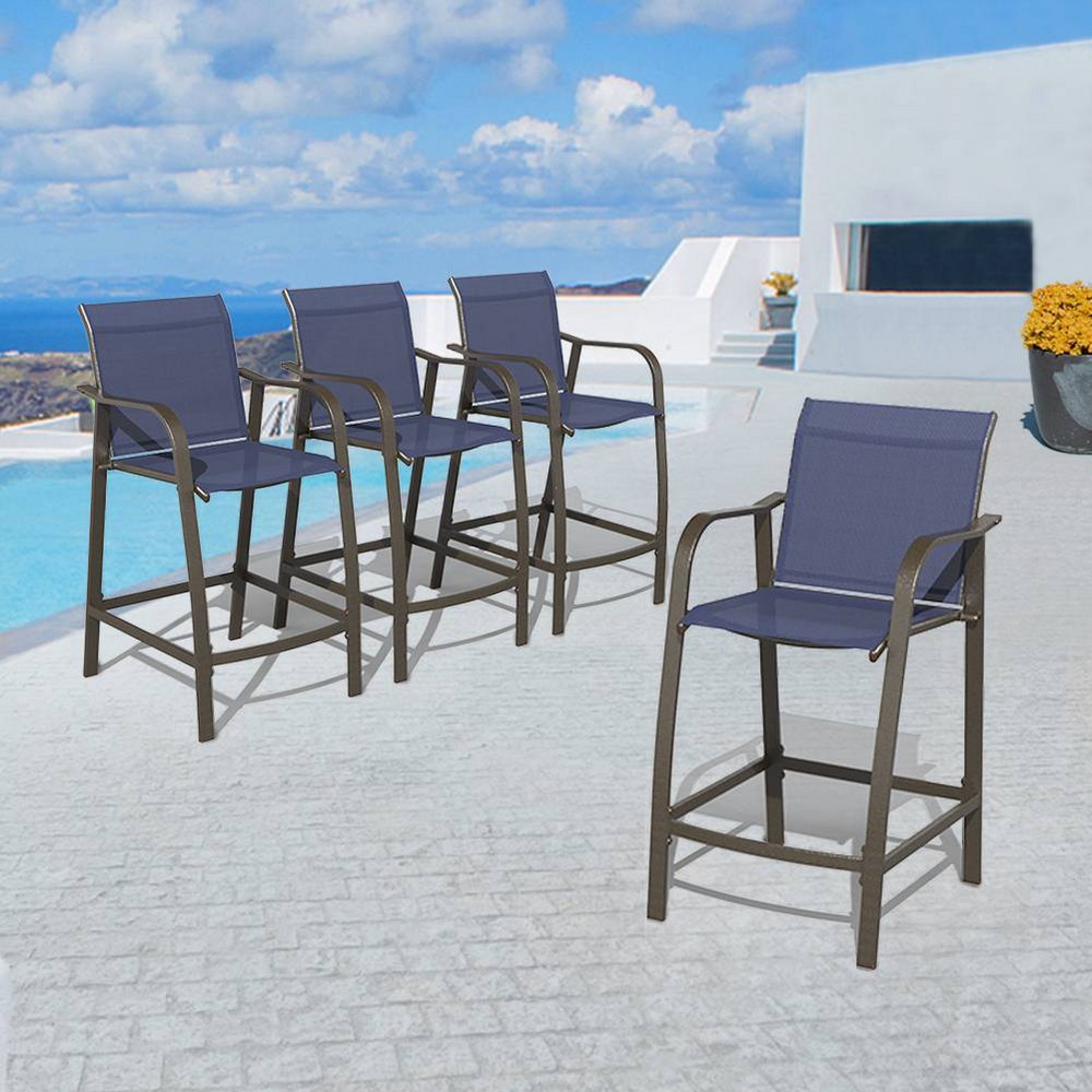 4pc Outdoor Counter Height Aluminum Bar Stools - Navy Blue - Pellebant: Water-Resistant, Weatherproof Patio Dining Arm Chairs