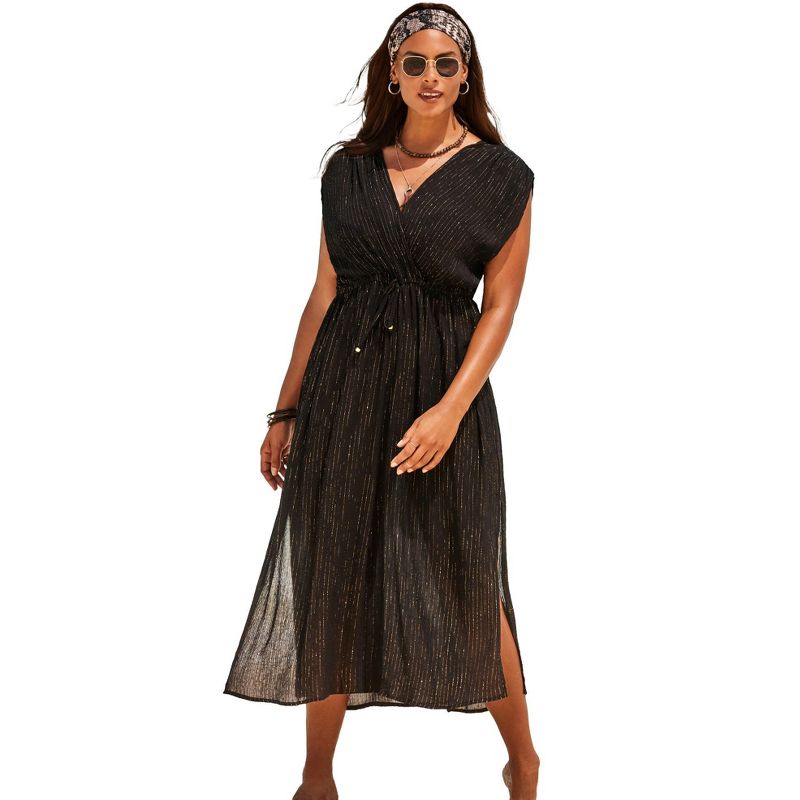 Swimsuits for All Women's Plus Size Surplice Maxi Cover Up Dress, 1 of 2
