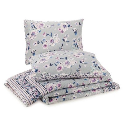 Gray Floral Embroidered Cotton Standard Pillow Sham