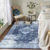 Faux Wool Boho Vintage Floral Printed Area Rug Ultra Thin Low Pile, Machine Washable Stain Resistant  Non Slip Non Shedding Pet Friendly Floor Rug - 3 of 4