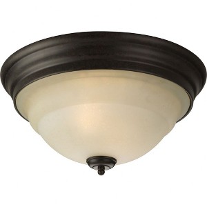 Progress Lighting, Torino, 2-Light Flush Mount, Forged Bronze, Etched White Glass Bowl, Shade Included - 1 of 2
