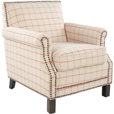 Contemporary Beige Wood Accent Chair with Nailhead Detail
