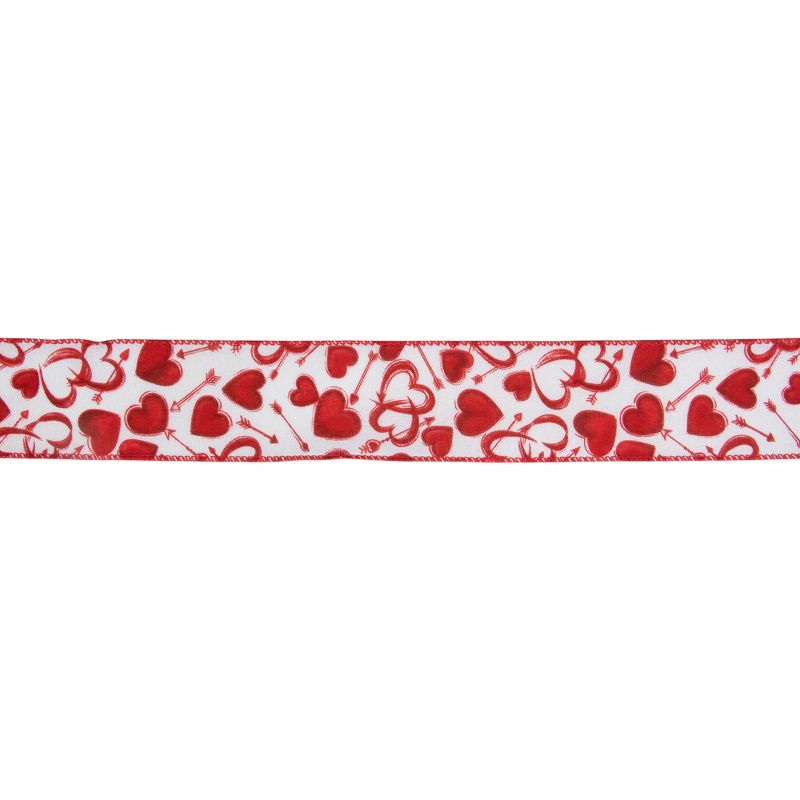 Northlight White and Red Hearts Valentine's Day Wired Craft Ribbon 2.5" x 10 Yards, 1 of 4