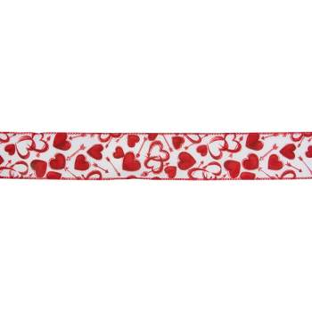 Northlight White and Red Hearts Valentine's Day Wired Craft Ribbon 2.5" x 10 Yards