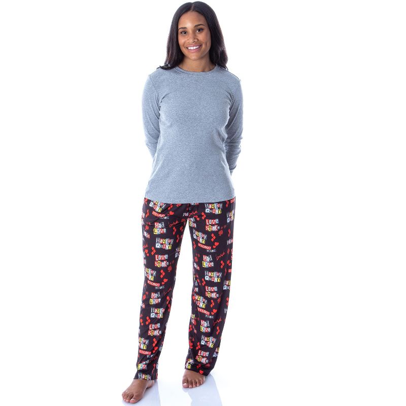 DC Comics Women's Harley Quinn Love Stinks Loungewear Pajama Pants Black, 2 of 5