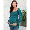 Women's Maternity Tops Square Neck Lantern Sleeve Smocked Babydoll Blouses - 4 of 4