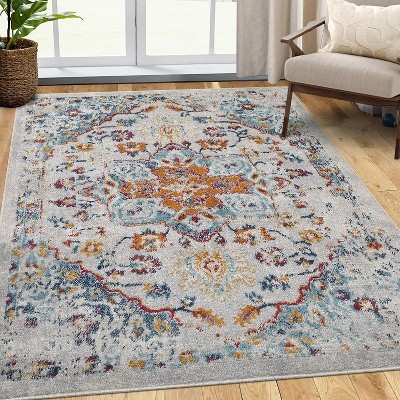 Vintage Door Mat Retro Floral Area Rug Oriental Medallion Small Rug for Entrance Living Room Bedroom Kitchen Traditional Accent