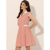 Allegra K Women's Vintage Button Down Flat Collar Belted Office Mini Shirt Dress - 3 of 4