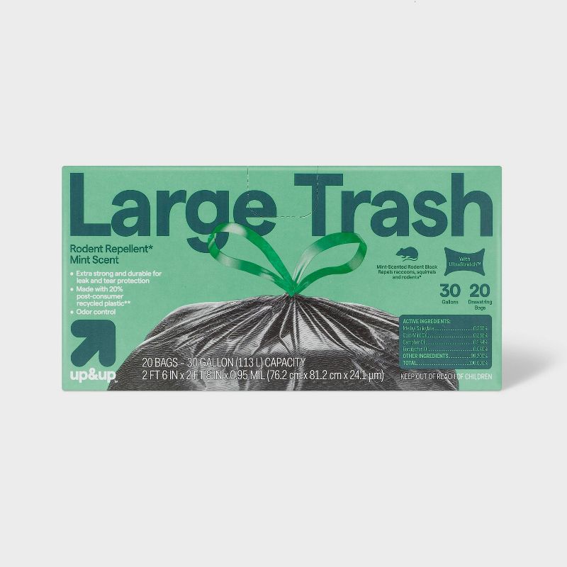 Extra-Strong Large Drawstring Trash Bags - Mint Scent - 30 Gallon/20ct - up &#38; up&#8482;, 1 of 4