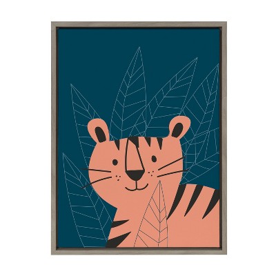 18" x 24" Sylvie Friendly Tiger Portrait Framed Canvas by Teju Reval Gray - Kate & Laurel All Things Decor