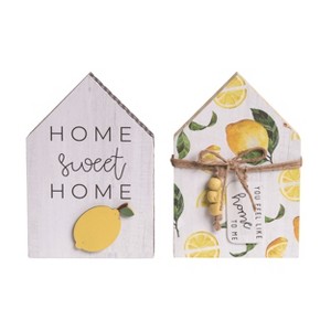 Transpac MDF Lemon House Block Decor Set of 2 Spring Home Decorations - 1 of 1