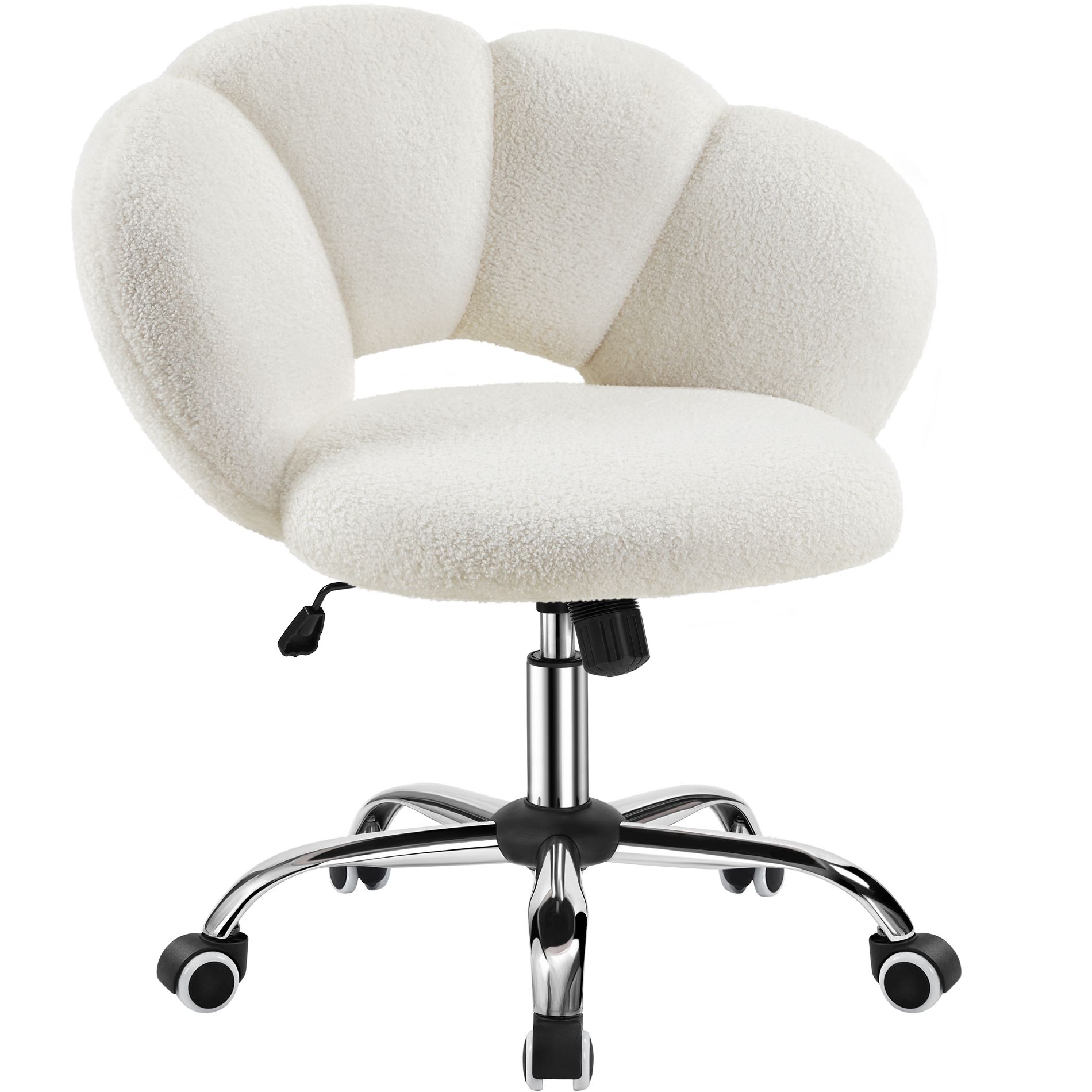 Yaheetech Boucle Upholstered Rolling Makeup Vanity Chair, White