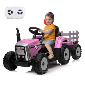 12V Ride on Tractor with Trailer and Remote Control,Toddler Kids Electric Vehicle Car with LED Headlights, Speed Up to 5mph - 1 of 4