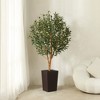 DR.Planzen 72" Artificial Olive Tree with Real Wood Branches - 6FT UV Resistant Indoor/Outdoor Fake Plant in 15.7" Planter (B/W/Coffee) - 4 of 4