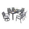 7 Piece Cast Aluminum Patio Dining Set with Rectangular Table 4 Armchairs and 2 Swivel Rockers with Cushions for Outdoor Deck or Garden–Maison Boucle - 3 of 4