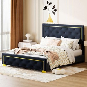 Streamdale Queen Upholstered Platform Bed with Pull Point Headboard and Velvet Upholstery - 1 of 1